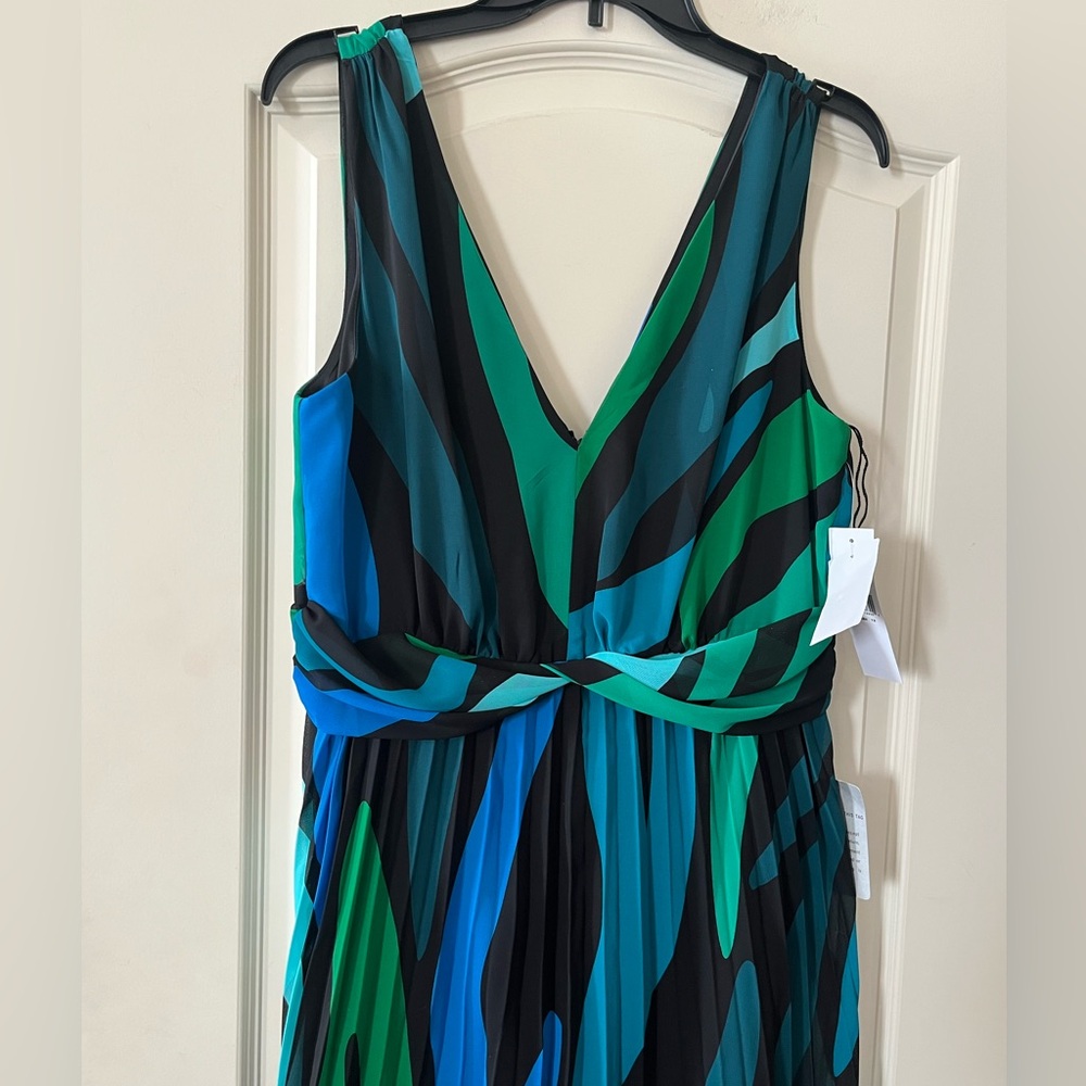London Times Elegant Multicolor Sleeveless Double V Dress Women’s Size 10 - Picture 9 of 14